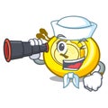 Sailor with binocular CD player mascot cartoon