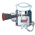 Sailor with binocular floppy disk in the character funny