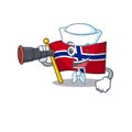 Sailor with binocular norway flag is flown on character pole