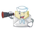 Sailor with binocular open envelope on cartoon shape blank