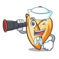 Sailor with binocular orzo paste in a mascot bowl