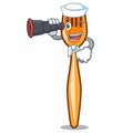 Sailor with binocular plastic fork on use for mascot