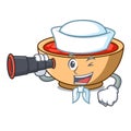 Sailor with binocular tomato soup character cartoon