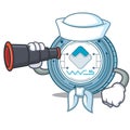 Sailor with binocular Waves coin mascot cartoon