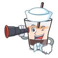 Sailor with binocular white russian mascot cartoon