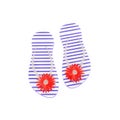 Sailor blue and white flip flops with red flower isolated Royalty Free Stock Photo