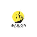 Sailor boat with sunset logo design