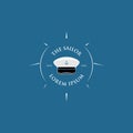 Sailor captain hat badge logo with thin sunburst