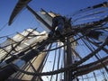 Sailor climbing rigging of traditional tallship or sailboat Royalty Free Stock Photo