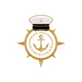 The sailor compass anchor with captain hat badge logo template