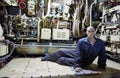 Sailor in the engine room in the submarine