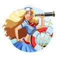 Sailor girl with pipe and rescue ring Royalty Free Stock Photo