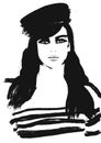 Sailor girl or woman fashion illustration black and white painting