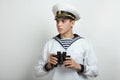 Sailor holds binoculars Royalty Free Stock Photo
