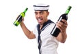 Sailor isolated with wine bottle