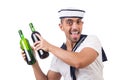 Sailor isolated with wine bottle Royalty Free Stock Photo