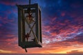 Sailor lamp made of wooden and marine objects with a beautiful sky and clouds background