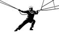 Sailor Pulling Ropes: Black and White Silhouette Royalty Free Stock Photo