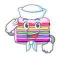 Sailor rainbow cake on plastic cartoon plate