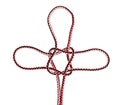 Sailor`s cross knot tied on synthetic rope Royalty Free Stock Photo