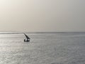 sailor sailing a boat against the waves of ocean