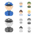 Sailor, soldier, scientist, builder.Profession set collection icons in cartoon,monochrome style vector symbol stock Royalty Free Stock Photo