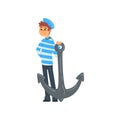 Sailor standing with anchor, seaman character in striped singlet and cap vector Illustration on a white background Royalty Free Stock Photo