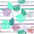 Sailor Stripes Vector Seamless Pattern, Brown Green Khaki Exotic Floral Print. Bohemian Jungle
