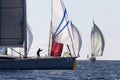 A sailor trying to open a genoa in a silhuette Royalty Free Stock Photo