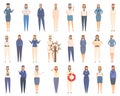 Sailor woman icons set cartoon . People fashion