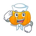 Sailor yellow pumpkin above wooden mascot table