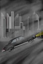 Car in city noir style illustration Royalty Free Stock Photo