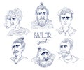 Sailors and captains set. Funny cartoon characters. Concept design for print, poster, tattoo, sticker, card. Isolated objects on w