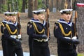 Sailors of honor guard of the Polish Navy during event at Polish cemetery in Bykivnia near Kyiv. Ukraine. September 2012 Royalty Free Stock Photo