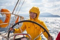 Sailors participate in sailing regatta 12th Ellada Autumn 2014 among Greek island group in the Aegean Sea Royalty Free Stock Photo