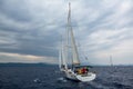 Sailors participate in sailing regatta 12th Ellada Autumn 2014 among Greek island group in the Aegean Sea