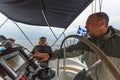 Sailors participate in sailing regatta 12th Ellada Autumn 2014 among Greek island group in the Aegean Sea Royalty Free Stock Photo