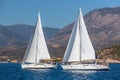 Sailors participate in sailing regatta 12th Ellada Autumn 2014 among Greek island group in the Aegean Sea Royalty Free Stock Photo