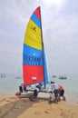 Sailors are preparing sailing boats ready for a race in the Nha Trang bay Royalty Free Stock Photo