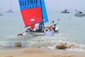 Sailors are preparing sailing boats ready for a race in the Nha Trang bay Royalty Free Stock Photo