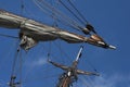 Sails on a fore topmast of retro sailing ship frigate Royalty Free Stock Photo