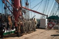 Sailsboat deck with mast and rigging Royalty Free Stock Photo