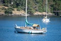 Sailsboat on mooring buoy