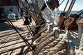 Sailsboat`s deck and rigging Royalty Free Stock Photo