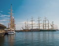 Sailship in Gdynia harbor mooring Royalty Free Stock Photo