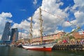 Sailship in Gdynia harbor mooring Royalty Free Stock Photo