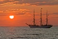 Classic Sailship in sunset Royalty Free Stock Photo
