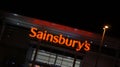 Sainsbury's Supermarket Signage at night.