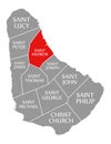 Saint Andrew red highlighted in map of Barbados