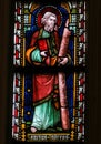 Saint Andrew - Stained Glass in Sint Truiden Cathedral Royalty Free Stock Photo